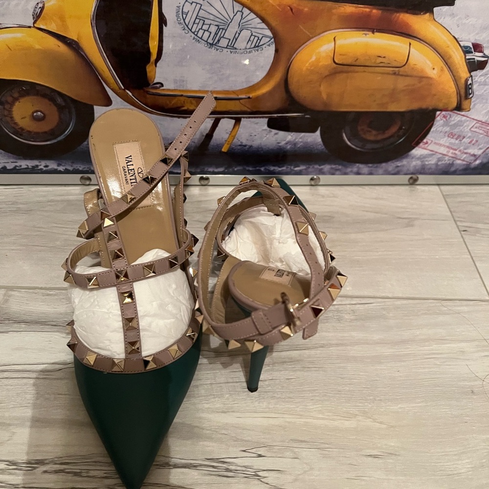 Valentino Green and Beige Studded Heels